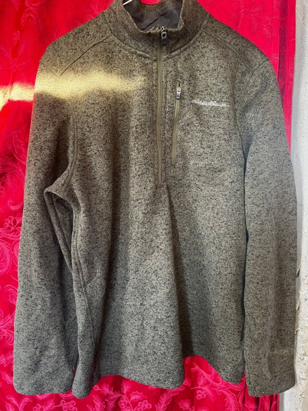Eddie Bauer Men’s Olive Green Quarter Zip Sweater Fleece Pullover - Size M